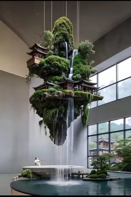 🌌 نافورة الجبل العائم – تصميم فني فاخر